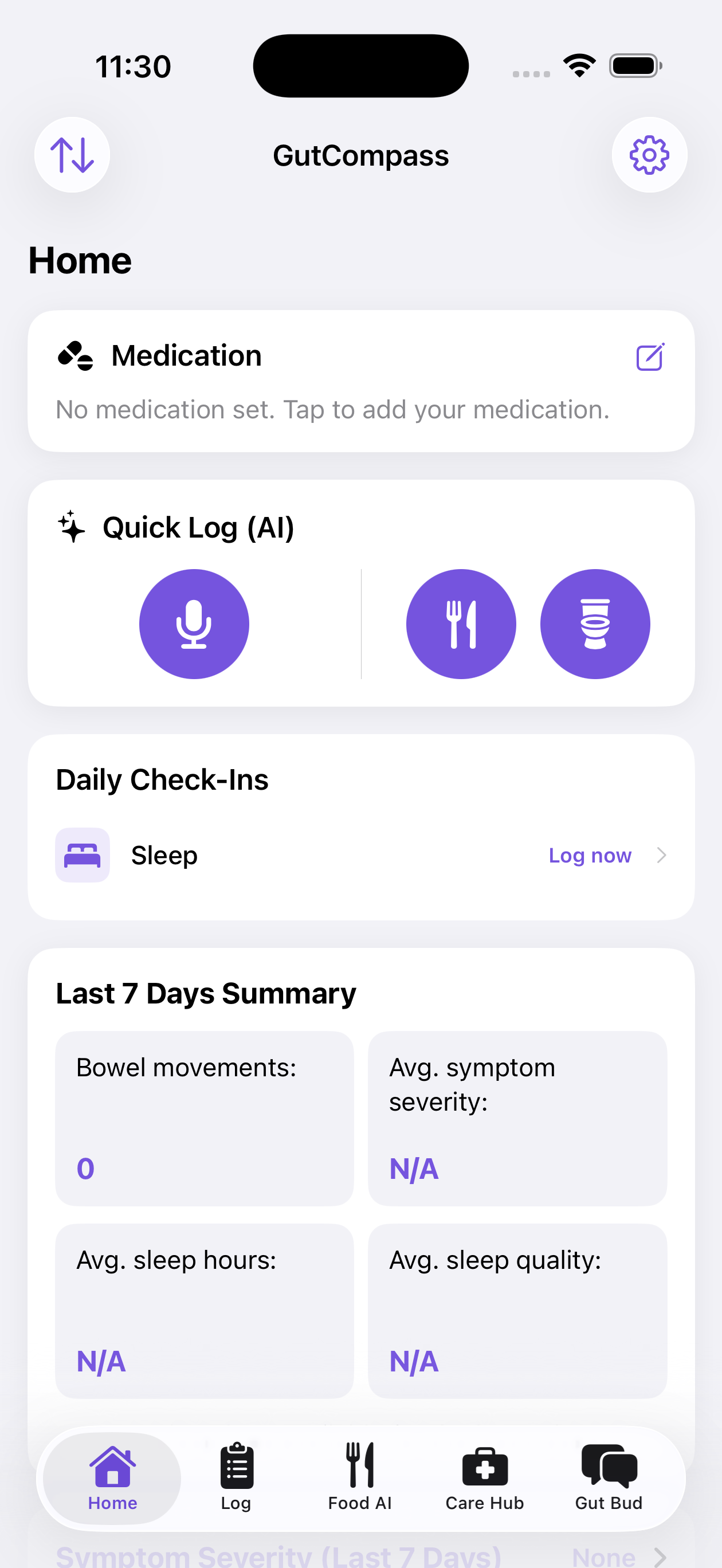 GutCompass Home dashboard